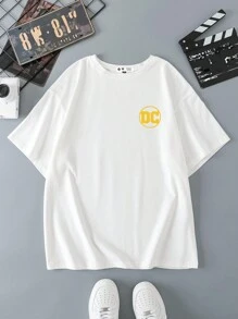 SUPERMAN X SHEIN Męska luźna koszulka z krótkim rękawem i okrągłym dekoltem z motywem kreskówek i liter, lato - Biały - Zobacz 2