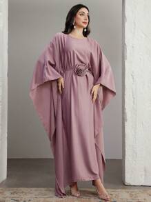 Graceveil Women's Elegant Conservative 3D Floral Arabic Style Dress Modest - Pink - View 3