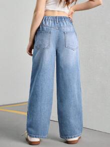 Tween Girls Vintage Loose Wide Leg Jeans, Casual Straight Leg Denim Pants - Light Wash - View 9