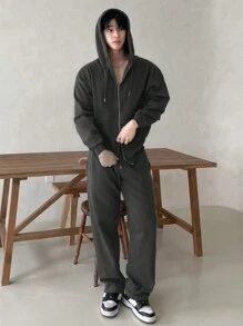 DAZY Men's Distressed Grey Hoodie And Sweatpants Set,Fall Clothes - Black - View 7