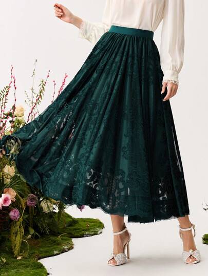 Modelyn Women's Solid Color Pleated Minimalist A-Line Skirt, Casual & Vacation Fall Cloth For Women