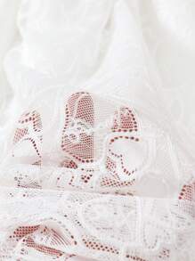 SHEIN Tween Girl White Dress Lace And Mesh Partywear With Hearted Shape Emboridery Parrtern Tween Girl Elegant Style Dress - Multicolor - View 4