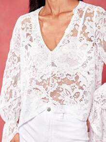 Oxana Blusa holgada de mujer con escote en V de encaje transparente, bajo asimétrico, estilo bohemio, ideal para verano, salidas, festivales, playa, conciertos, vacaciones, uso casual y de oficina, estilo occidental, boho, ropa de calle