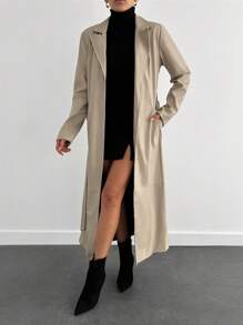 EURMUSE Women's Solid Color Front Button Long Sleeve Pocket Simple Casual Jacket For Everyday Wear - Beige - View 3