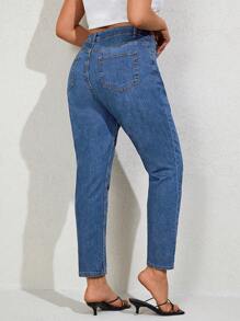 EURMUSE Jeans de talle alto estilo "mom fit" con 98% algodón - Lavado ligero - Ver 2