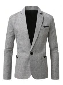 Manfinity Mode Plus Size Men's Button Front Long Sleeve Pocket Flat Collar Blazer