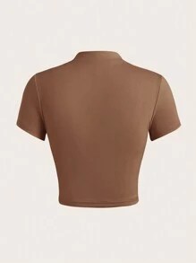 SHEIN EZwear Set de 3 camisetas de manga corta con cuello de pico y cierre de mujer de unicolor ajustadas - Multicolor - Ver 9