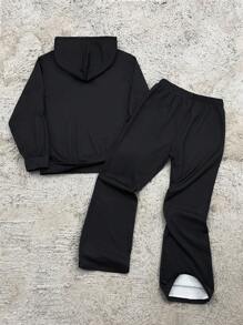 SHEIN 2 件套青少年男孩宽松休闲运动图案连帽衫和运动裤套装