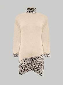 SHEIN LUNE Women Plain Color Block Stand Collar Long Sleeve Casual Short Mini Dress Fall Cloth For Women - Apricot - View 1