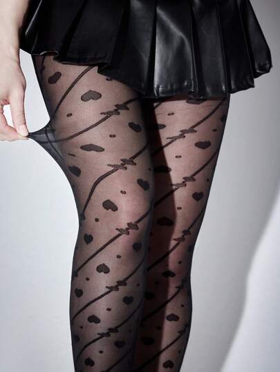 Kawaii 1 par de medias con diseño de corazón a rayas oscuras para todo el año para mujer