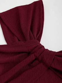 Sweetra Conjunto de 2 piezas para mujer: Blusa con hombro asimétrico y fruncido de unicolor y falda - Burdeos - Ver 3