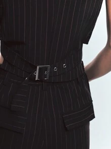 Maija 女式黑色和棕色条纹可调节腰带扣背心，百搭设计适合所有季节，现代都市职业装 Old Money - 棕色 - 查看 3