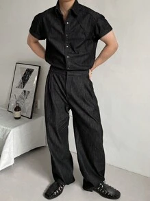 DAZY Summer Plain Denim Shirt Set