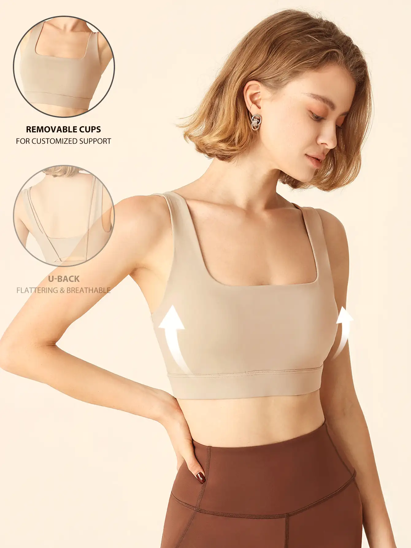 SHEIN Sports Women Minimalist Solid Color Seamless Sports Bra - Mocha Brown - View 3