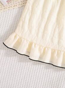 Camisón largo de unicolor color albaricoque con lazo para bebés y niñas, estilo sencillo y fashion, manga corta, para uso en casa