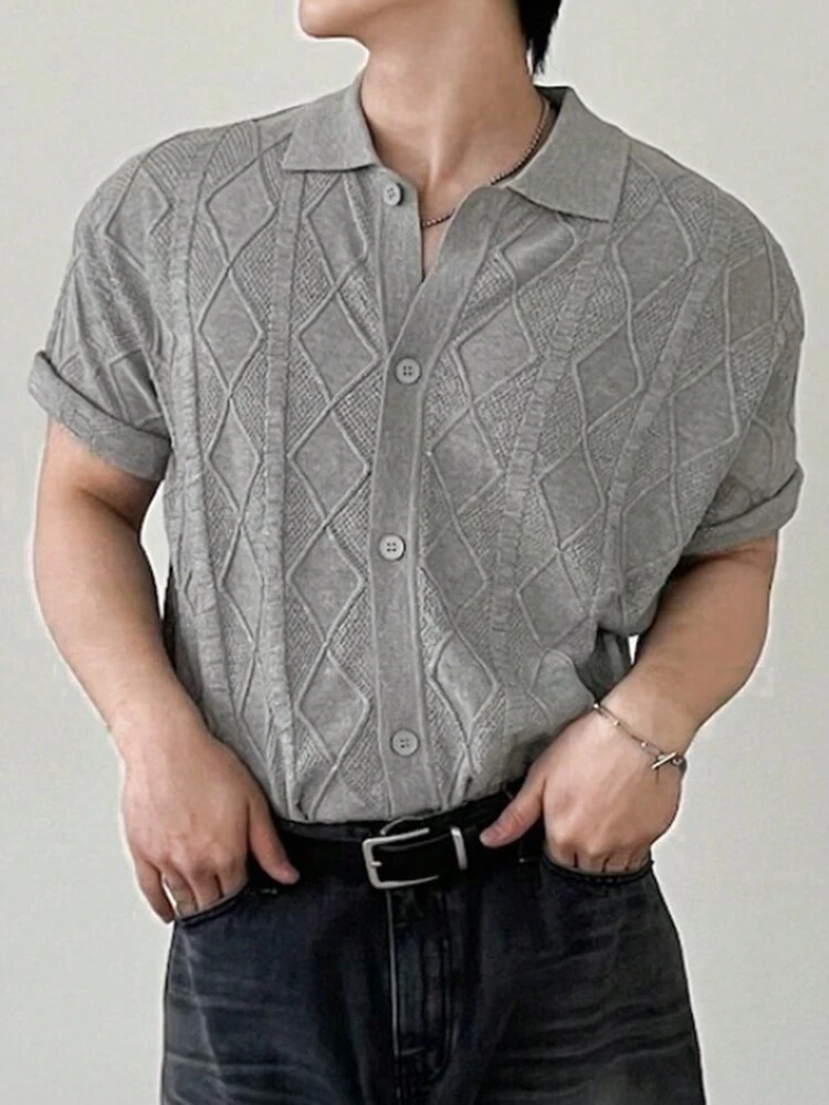Men's Gray Twist Knit Casual Commuter Sweater, Versatile,Fall Clothes Business Attire
