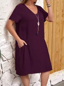 EMERY ROSE 大码休闲纯色双口袋连衣裙乡村女装春季服装女装夏季服装波西米亚风女装