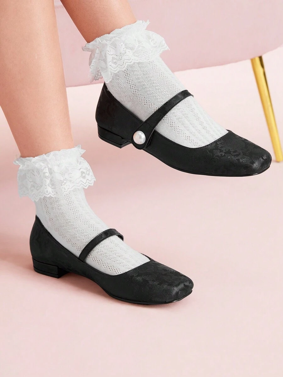 CUCCOO DOLLMOD Women's Flat Red Square Toe Plaid Mary Jane Shoes, Campus Style Japanese Cute Low Heels - Black - View 1