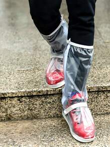 1 Pair Of White Transparent Foldable Portable Rain Shoe Covers, Non-Slip And Waterproof High-Top Shoe Covers, Various Sizes Suitable For Outdoor, School, Office, Home, Travel, Cycling, Shoe Storage On Rainy Days