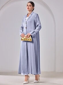 Al Najma Long Sleeve Simple Front Button Closure Long Abaya Robe - Blue - View 7