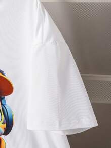 1pc Tween Boys' Cute Tiger Graphic With Earphone Print Short Sleeve T-Shirt, Spring/Summer