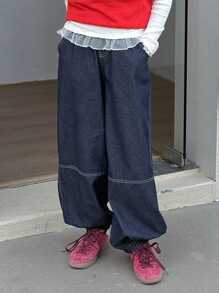 DAZY 少女宽松斜插口袋牛仔裤，秋季款