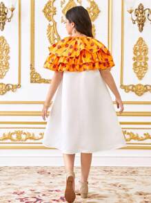 SHEIN Tween Girls Loose Casual Luxurious Multi-Layer Ruffle Floral Pattern Short Top And Dress 2 Pieces Set - Yellow - View 3