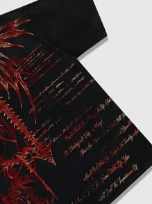 ROMWE MEN Goth 男式哥特式图案印花圆领短袖休闲 T 恤，万圣节 - 黑色 - 查看 4