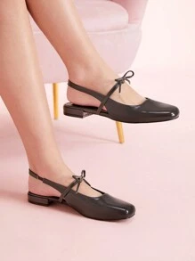 CUCCOO DOLLMOD Women's Black Square Toe Flat Sandals With Ankle Strap And Bow Design, Vacation Style, Casual Valentine Day - Dark Grey - View 4