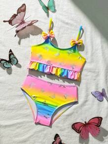 SHEIN Young Girl Butterfly Print Ombre Swimwear Set