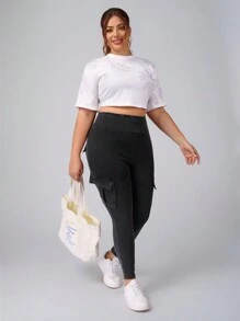 Flexra Leggings deportivos de talla grande de estilo cómodo y de punto de mezclilla