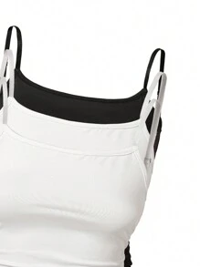 3pcs Teen Girl Casual All-Match Layered Cami Top, Simple And Versatile Design For Daily Wear - Black and White - View 7