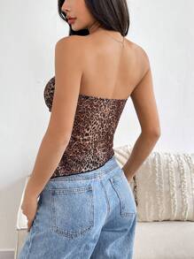 Flirla Top tubo asimétrico con estampado de leopardo sexy Y2K