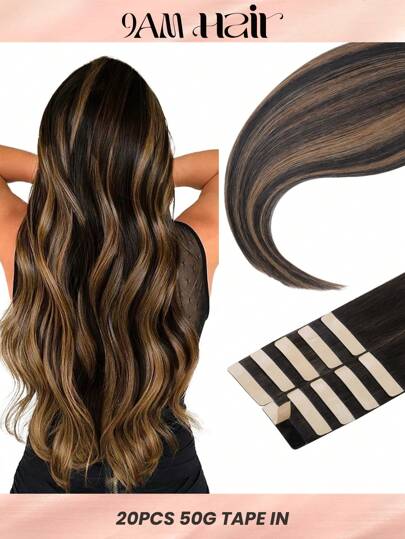 20PCS Straight Tape In Human Hair Extensions 100% Real Remy Human Hair 14-24inches Natural High Quality 50G/Pack For Salon Silky Seamless Invisible PU Tape In Hair Extensions