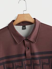 Manfinity Homme Men's Front Button Short Sleeve Printed Casual Polo Shirt - Brown - View 5