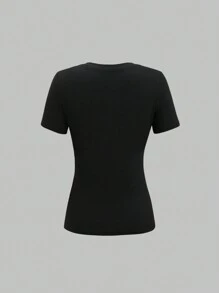 Calvaya Dames effen V-hals korte mouw casual slim fit top, alledaagse kleding
