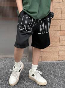 DAZY Tween Boy Letter Print Casual Simple Style Everyday Shorts,Back To School Clothes - Black - View 5