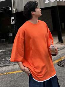 DAZY 夏季男士枫叶印花超大T恤，橙色，图案T恤