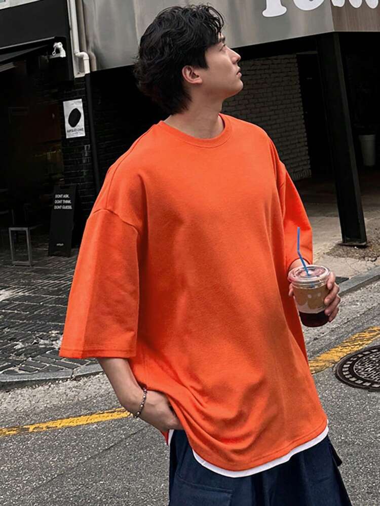 Summer Men's Maple Leaf Print Oversized T-Shirt, Orange,Graphic Tees