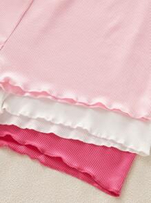 3pcs Set Young Girl's Solid Color Lace Patchwork Camisole & Jumpsuit Pajamas - Multicolor - View 5