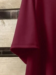 Plus Size Women's Solid Color Round Neck Short Sleeve Button Design Casual T-Shirt - Burgundy - View 5