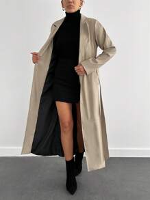 EURMUSE Women's Solid Color Front Button Long Sleeve Pocket Simple Casual Jacket For Everyday Wear - Beige - View 4