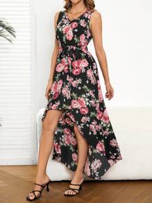 EMERY ROSE 女士花卉印花下摆无袖连衣裙 - 彩色 - 查看 6