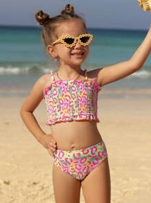 SHEIN Young Girl Delicate Strap Printed Bikini Top And Bottom Swimwear Set - Multicolor - View 3