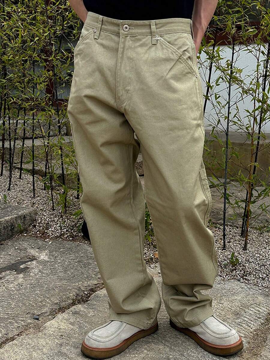 DAZY Plain Olive Green Men's Casual Baggy Cargo Pants, All Season - Army Green - View 1
