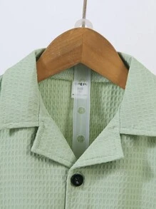 SHEIN 2 sztuki/zestaw dla chłopców, prosty krótki rękaw, top i spodenki, swobodny, prosty, modny strój na co dzień