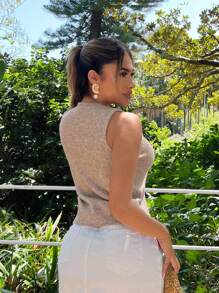 SHEIN SXY Grey Beige Casual & Comfortable Knit Sweater - Khaki - View 2