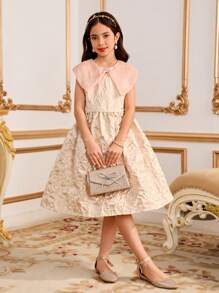 Tween Girls Elegant Champagne Summer Wedding Dress,Sweet Ruffled Trim Plaid Patchwork Color Block Fashion,Comfortable Soft Fabric For Party School - Black and White - View 7