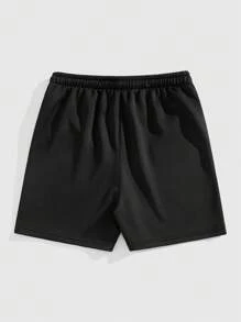 ROMWE MEN Street Life Men's Casual Drawstring Waist Star & Figure Print Low Rise Shorts, Street Style - Black - View 2