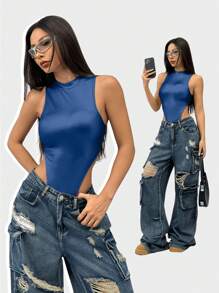 Coolane Women's Fall/Winter Y2K Leather Bodysuit - Royal Blue - View 1